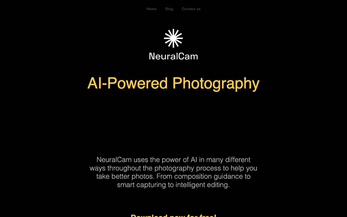 Screenshot of the NeuralCam - Auto-editing Camera homepage