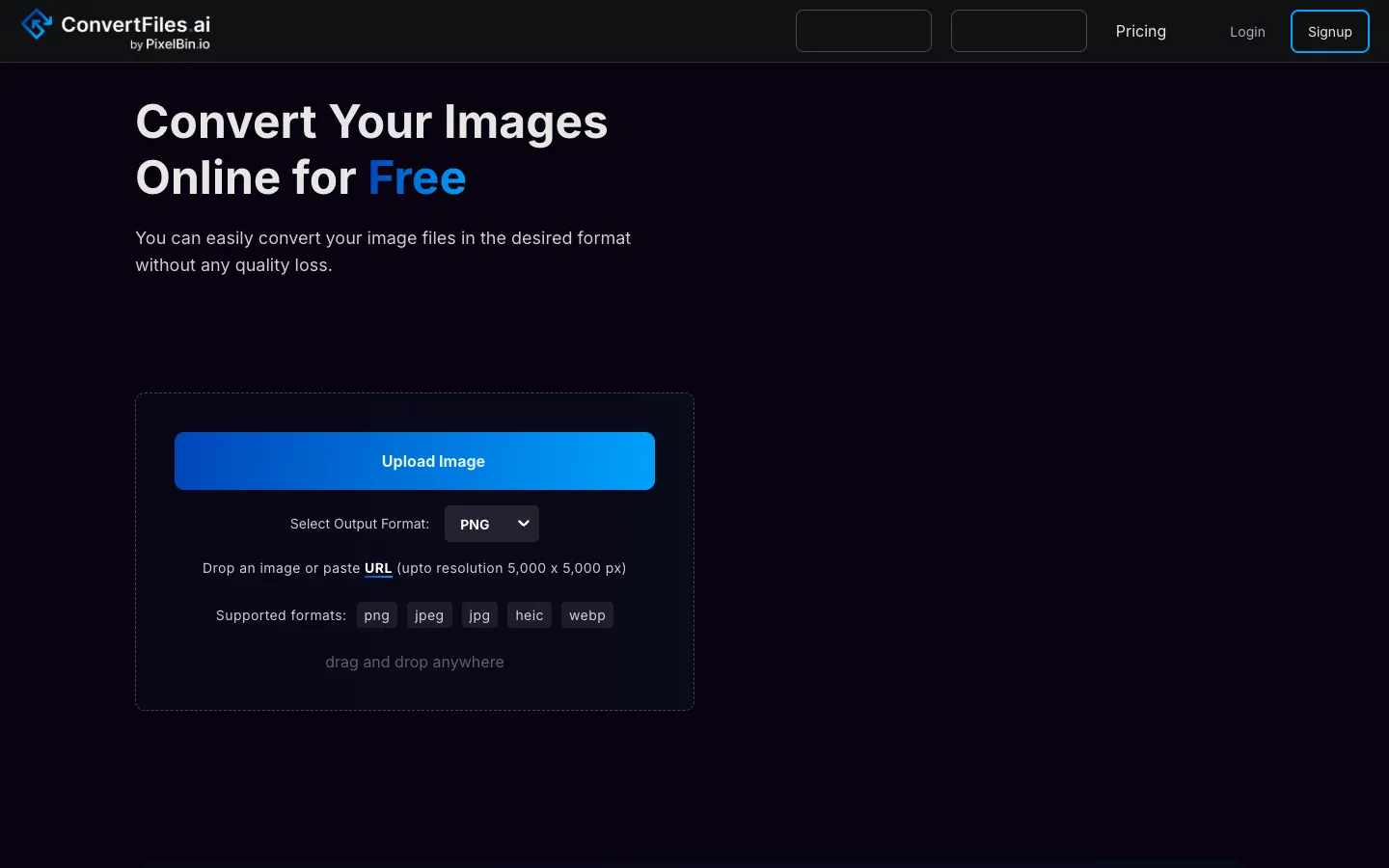 Screenshot of the Convertfiles.ai homepage