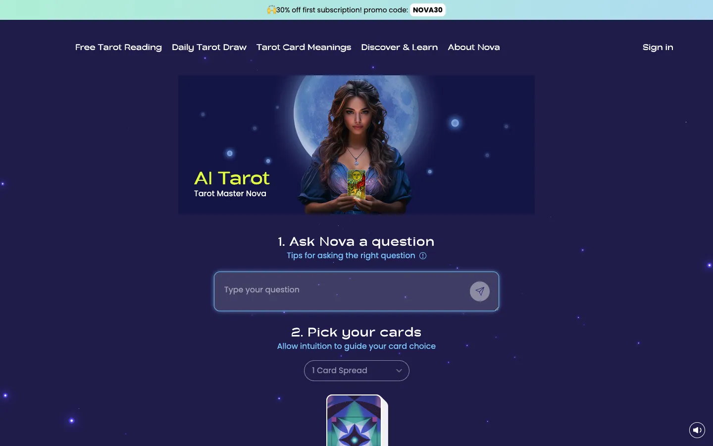 Screenshot of the AI Tarot Master homepage