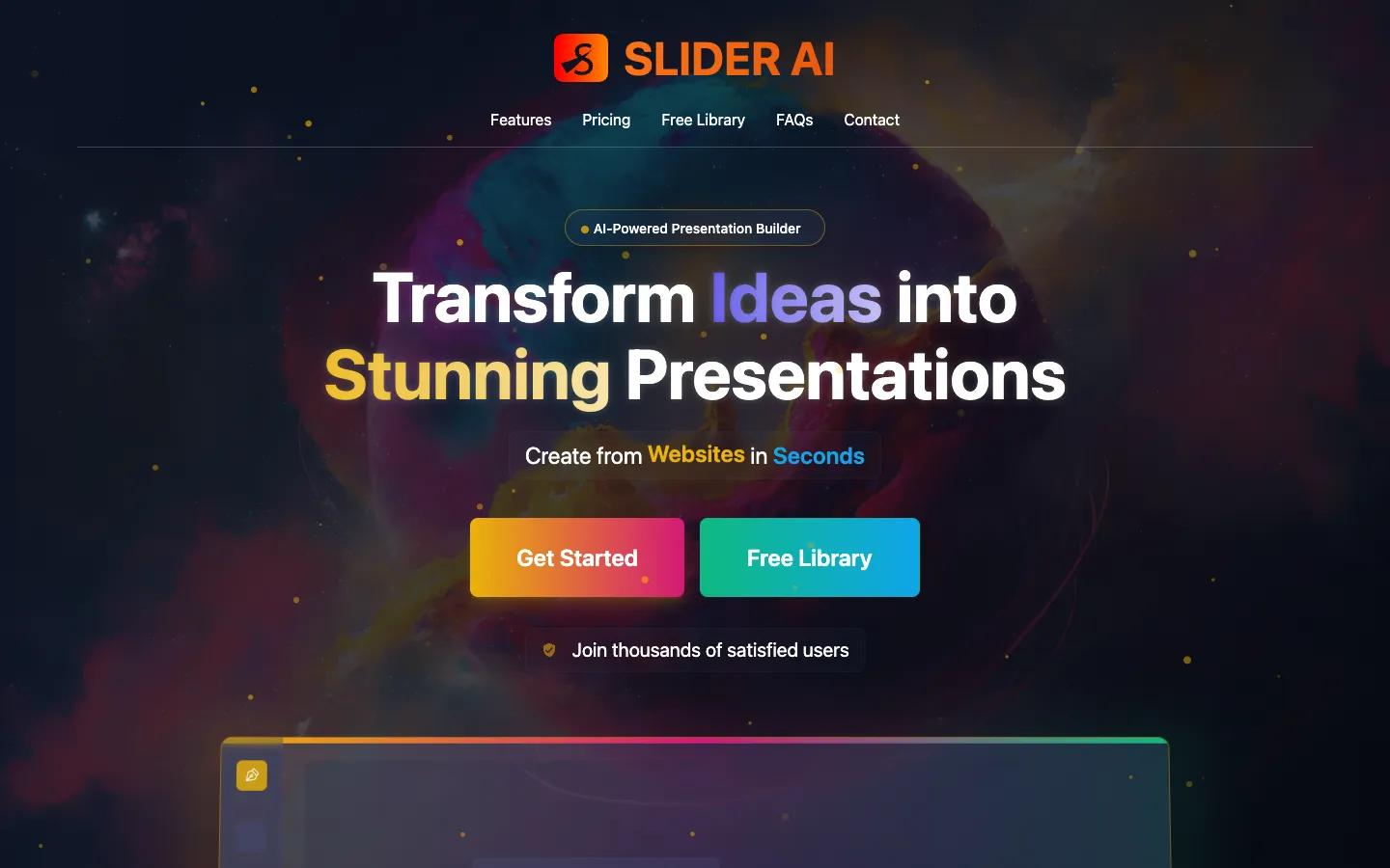 Screenshot of the Slider AI homepage
