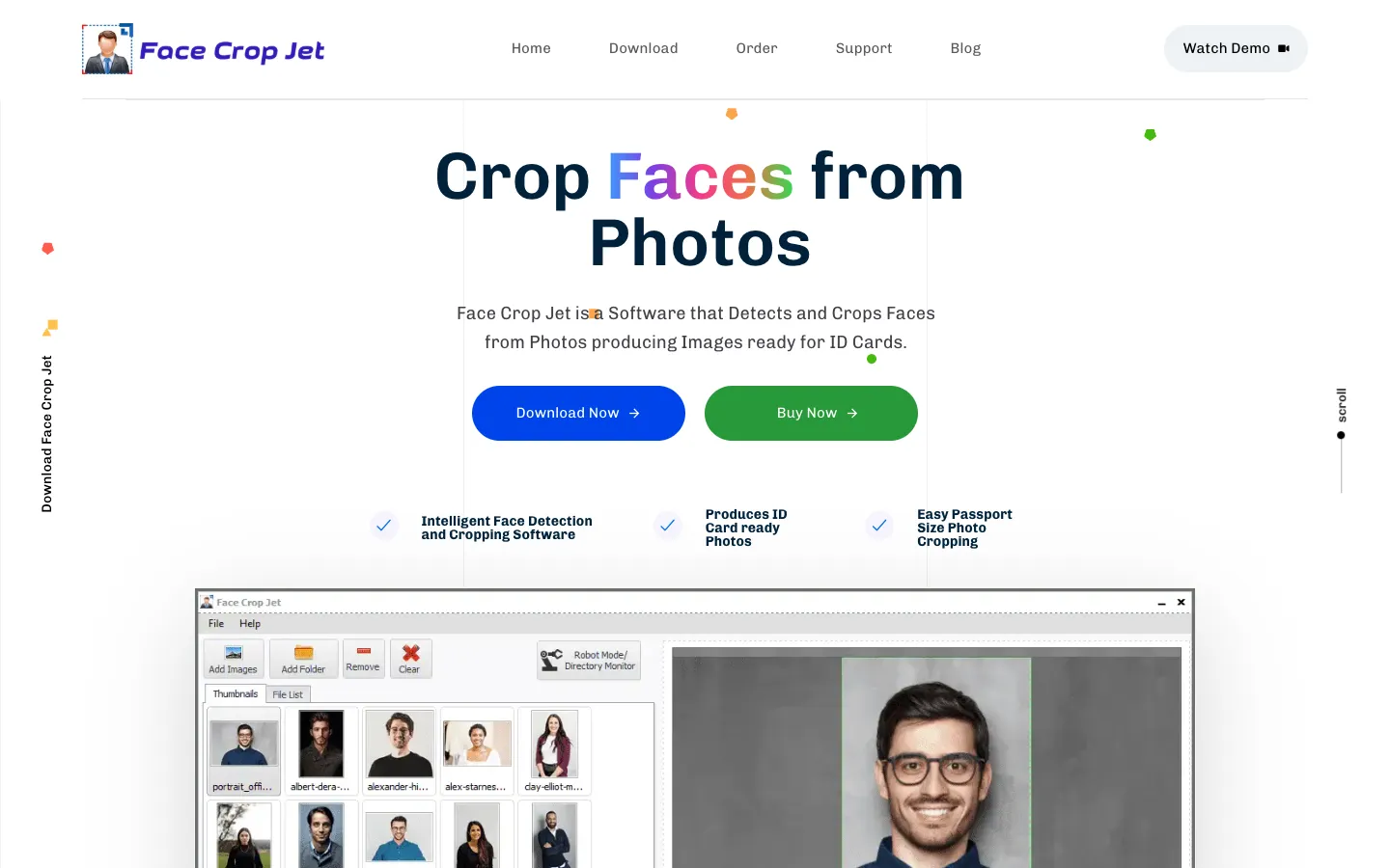 Screenshot of the Face Crop Jet homepage