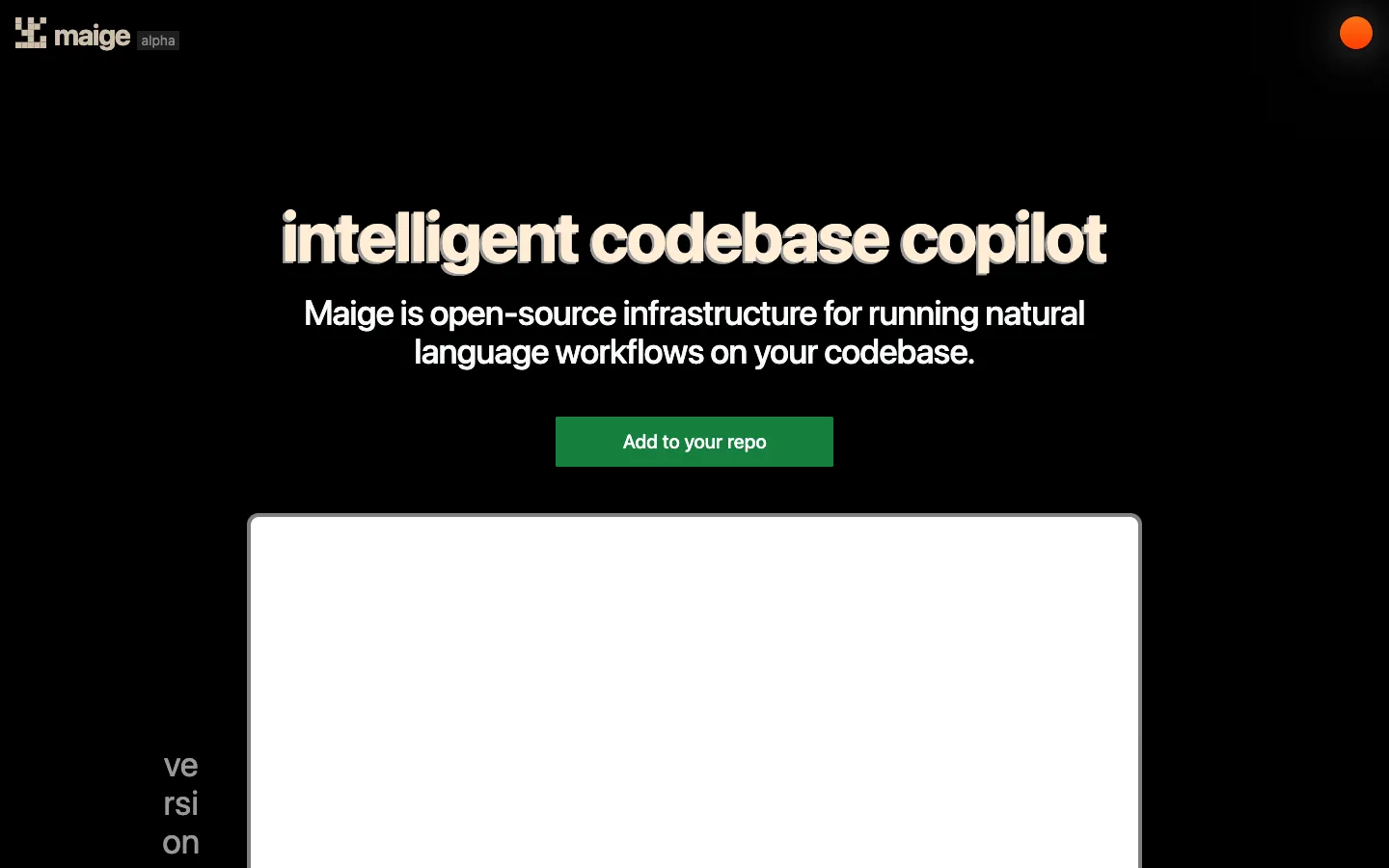 Screenshot of the Maige homepage