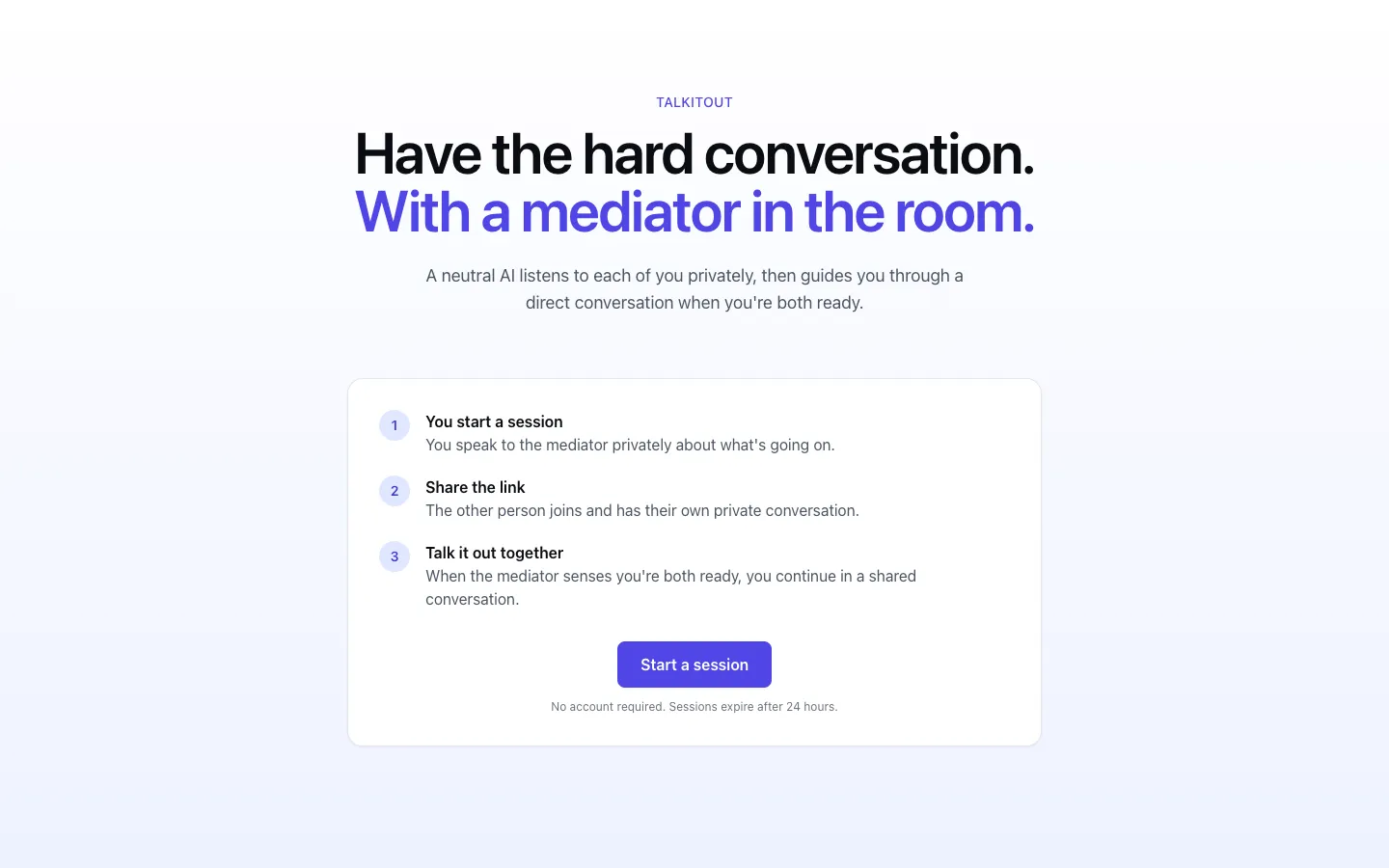 Screenshot of the Talkitout homepage