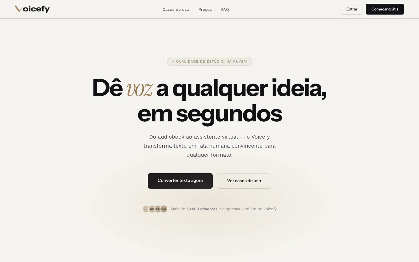 Screenshot of the Voicefy homepage