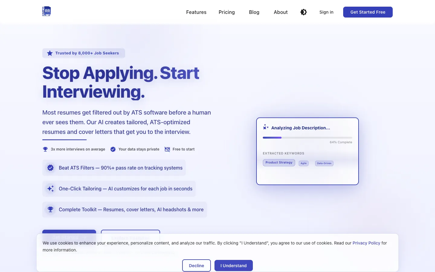 Screenshot of the Resume Revival homepage