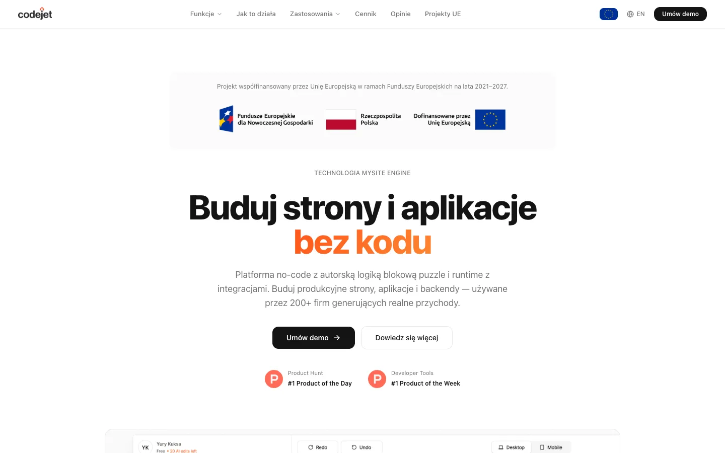 Screenshot of the Codejet homepage
