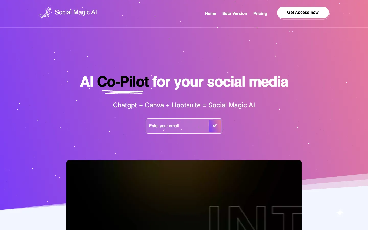 Screenshot of the Social Magic AI homepage