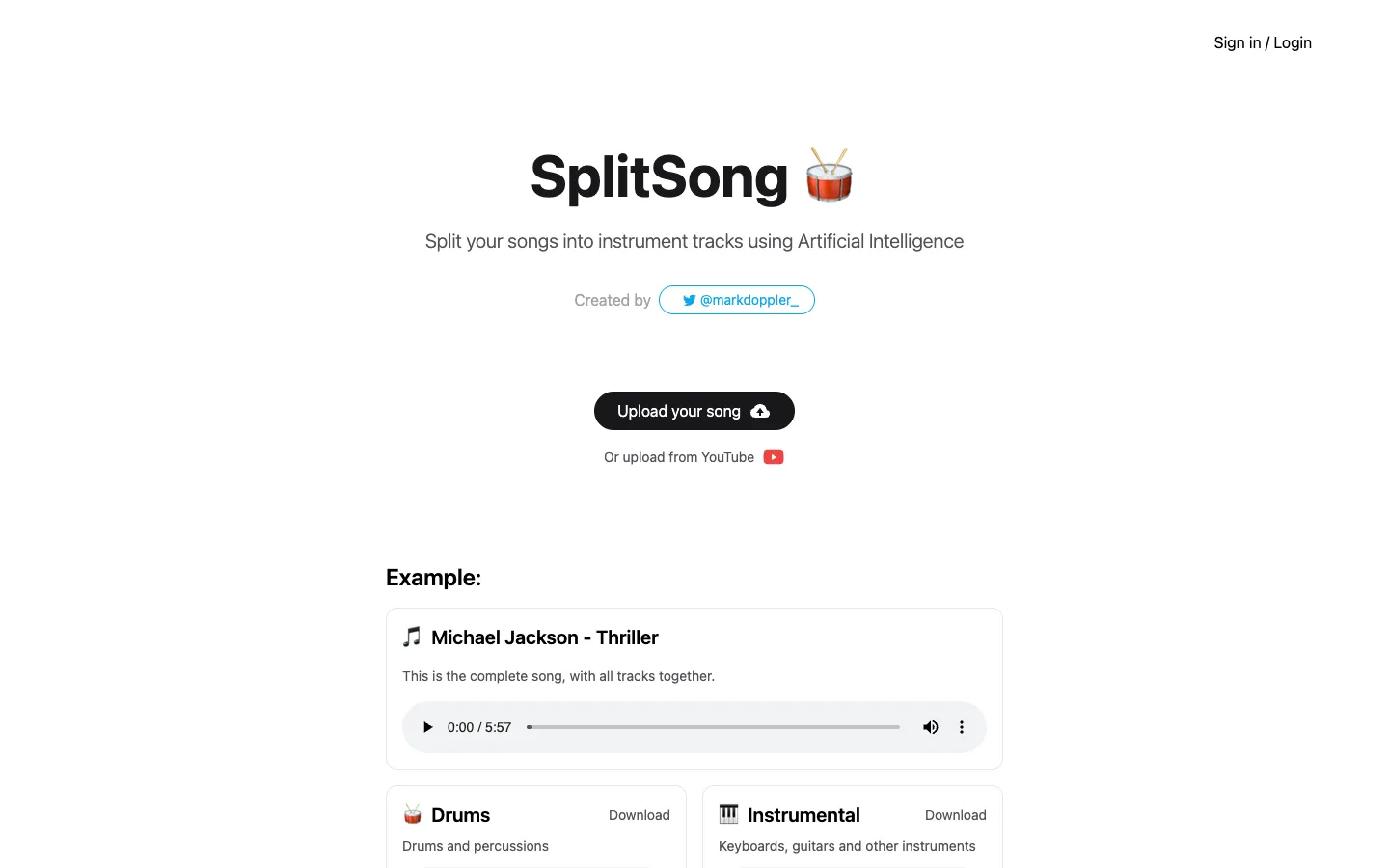 Screenshot of the SplitSong.com homepage