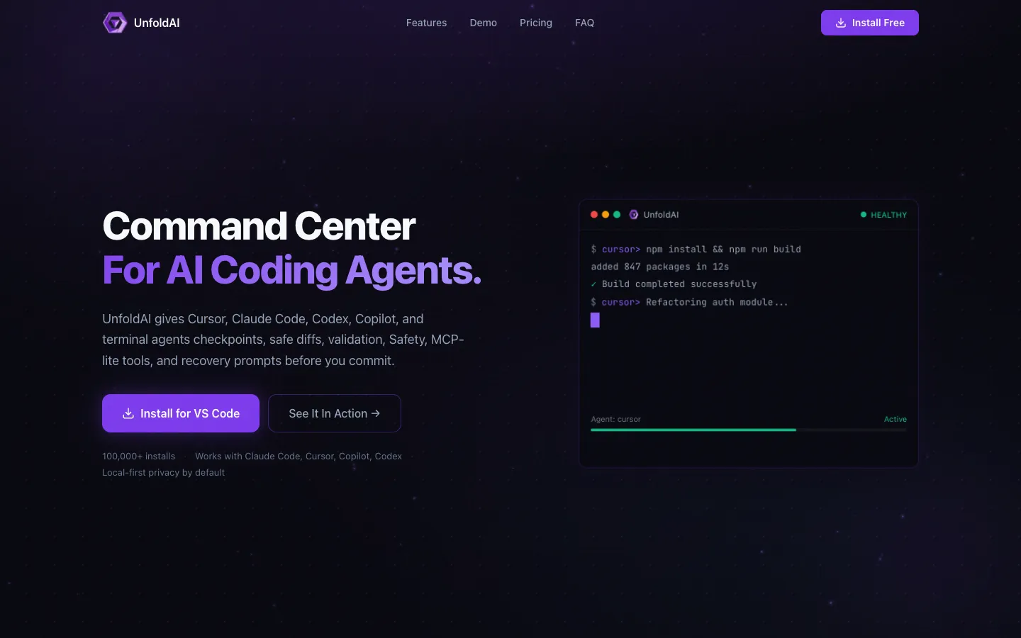Screenshot of the Unfold AI homepage