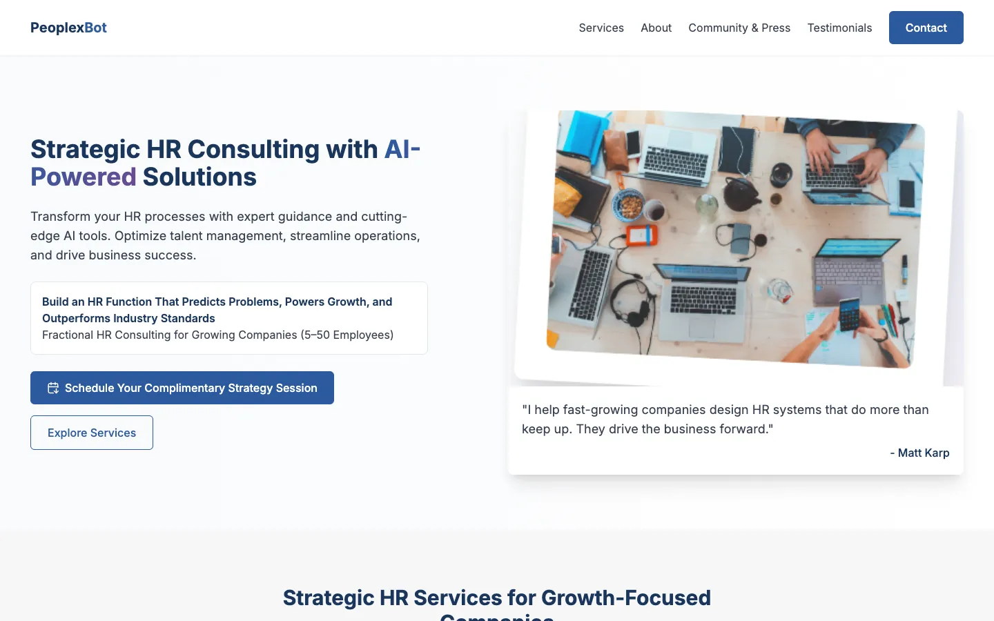Screenshot of the People Experience Bot (PxBot) homepage