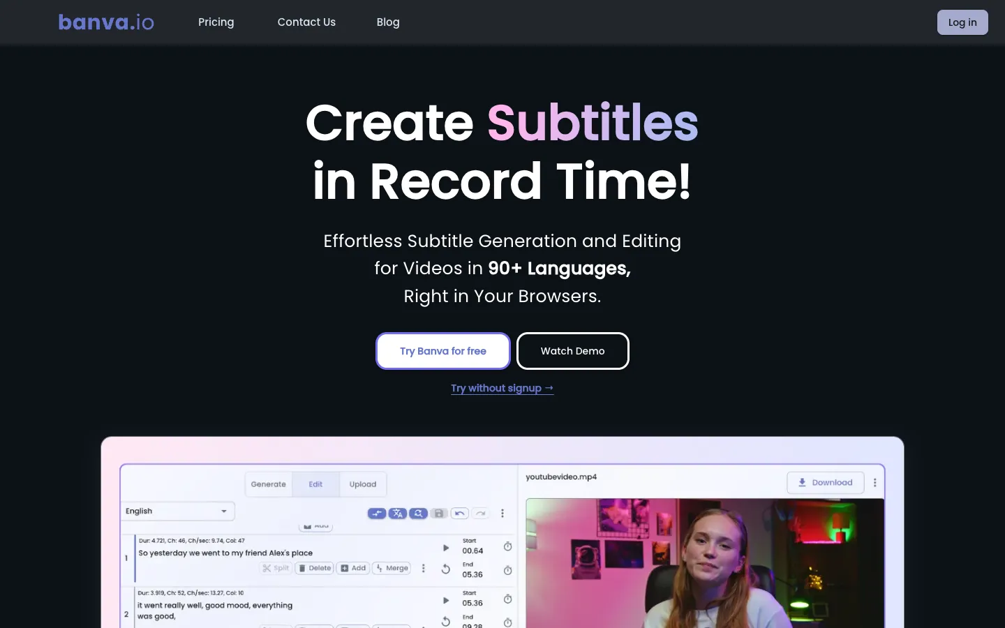 Screenshot of the Banva homepage