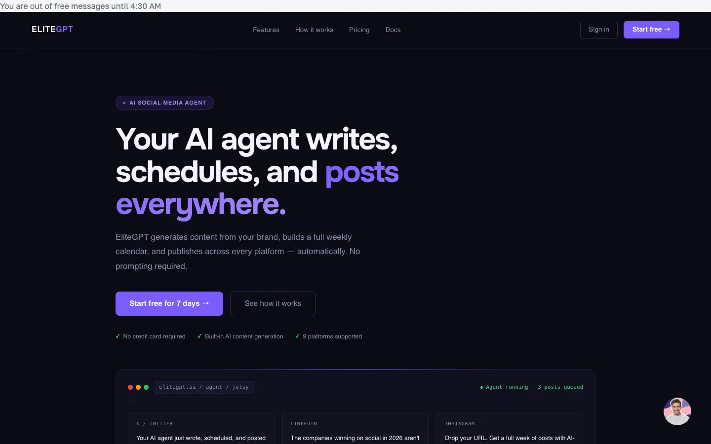 Screenshot of the EliteGPT homepage