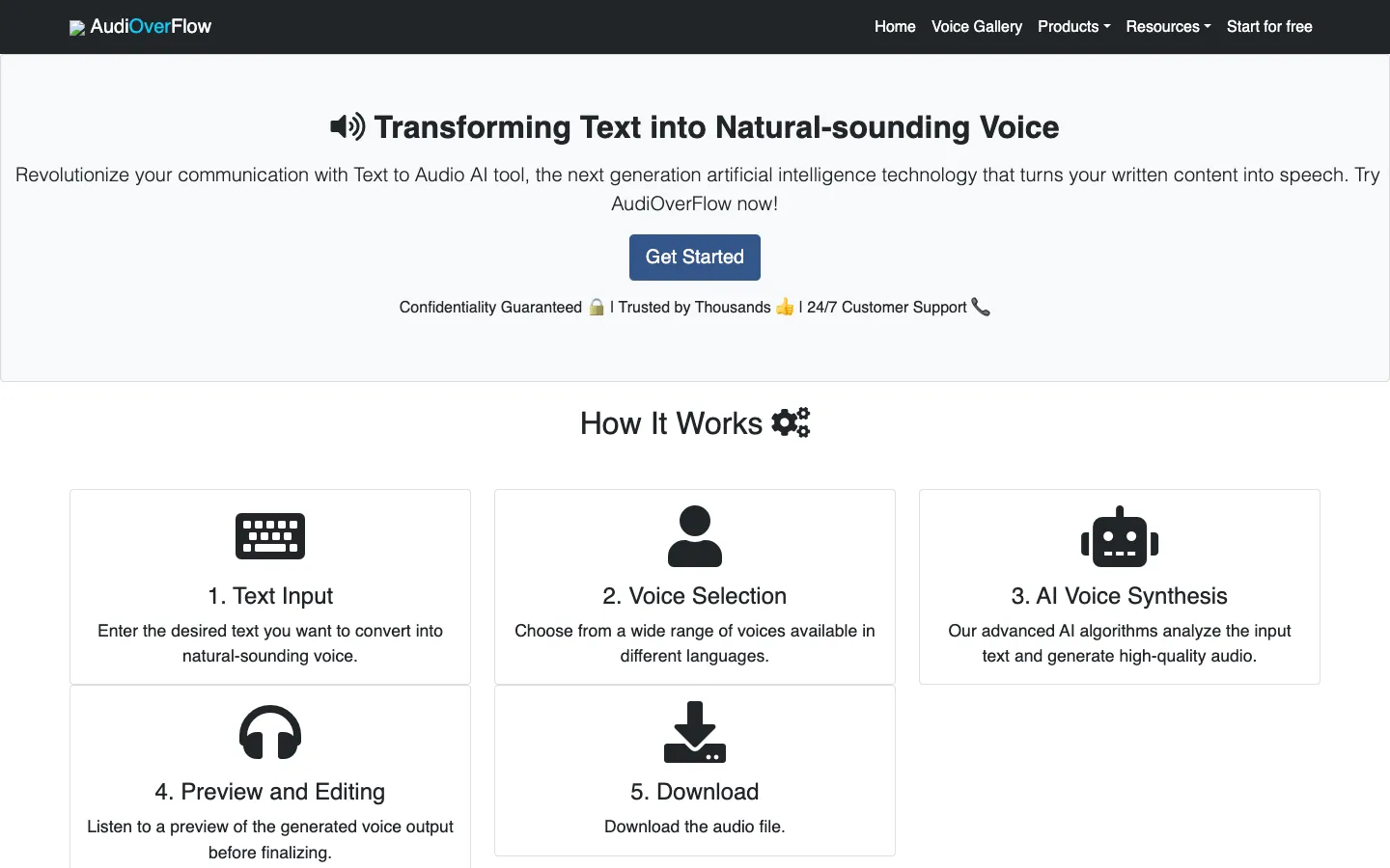 Screenshot of the AudiOverFlow homepage