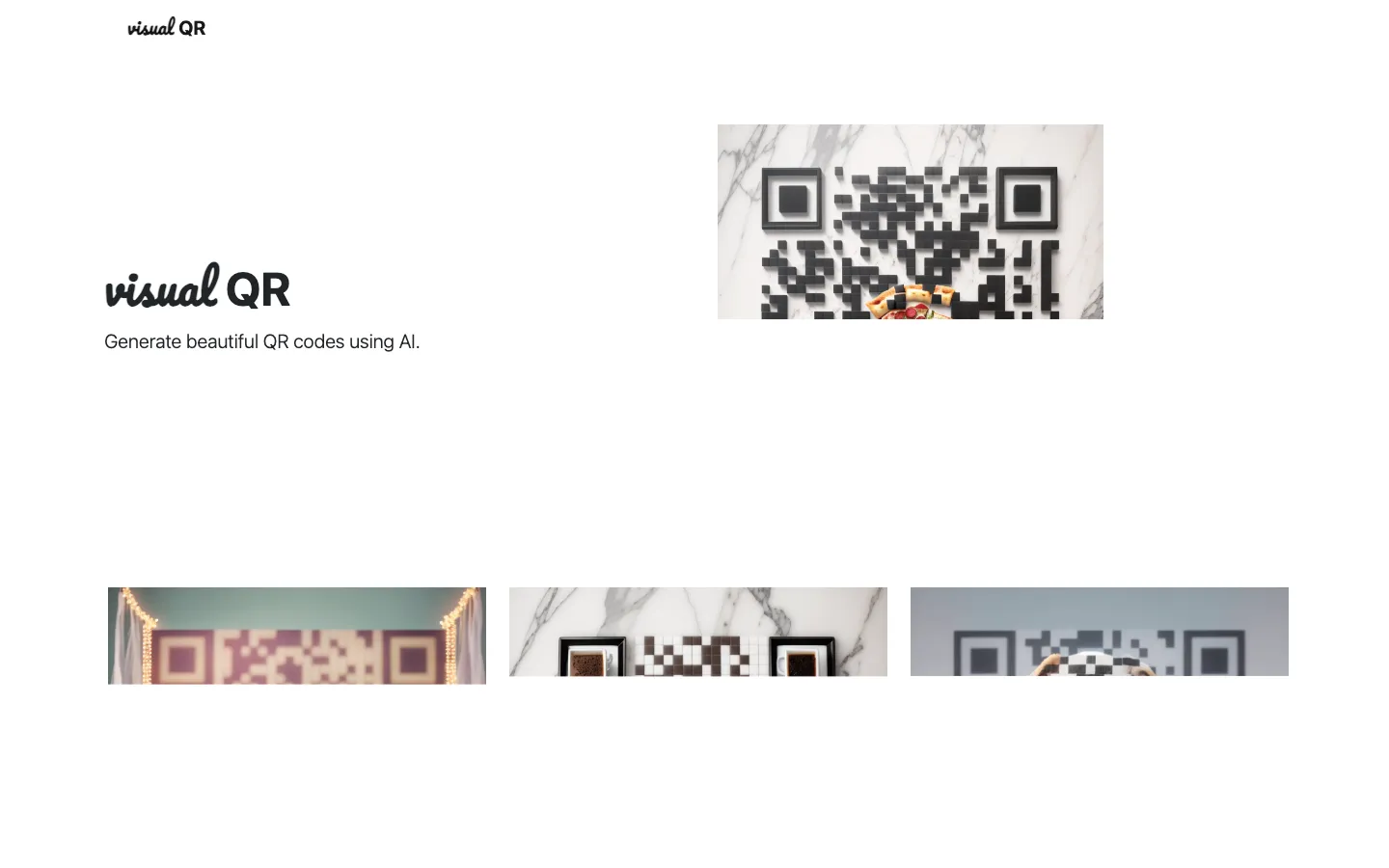 Screenshot of the VisualQR homepage