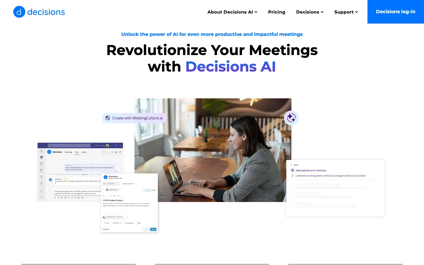 Screenshot of the MeetingCulture.ai from Decisions homepage