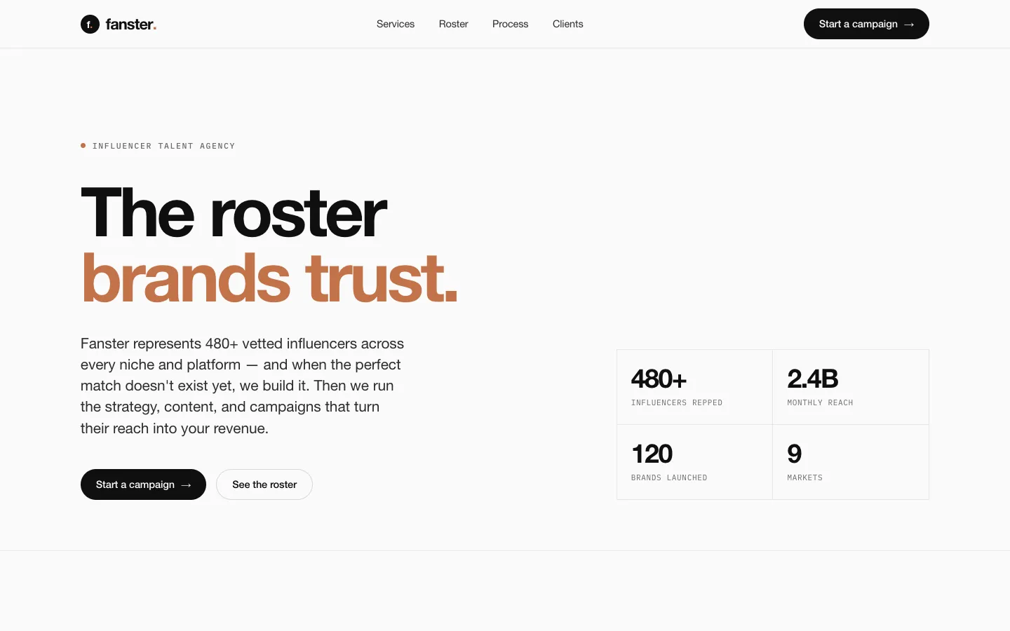 Screenshot of the fanster.ai homepage