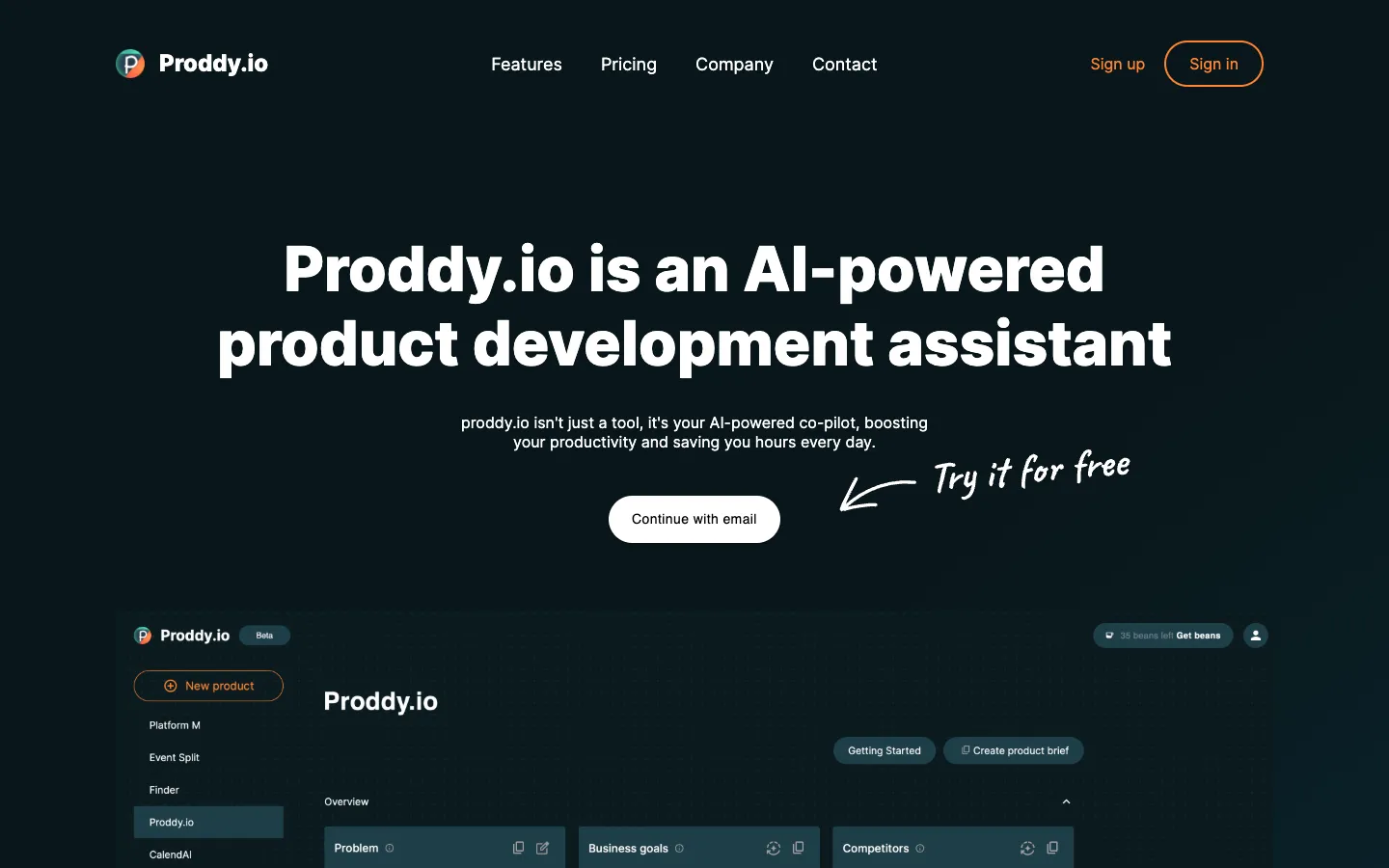 Screenshot of the Proddy.io homepage