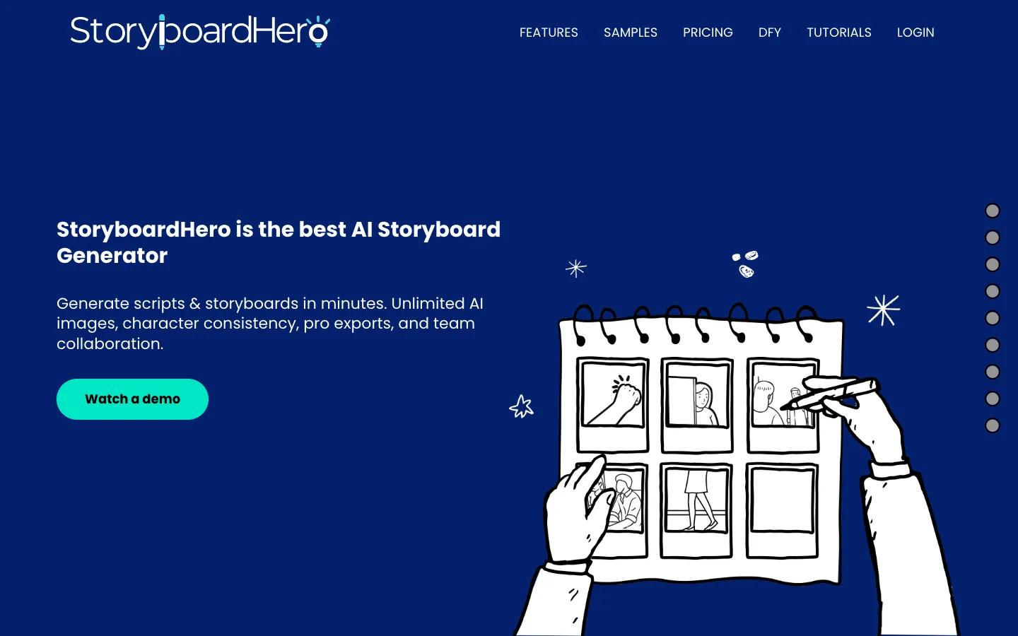 Screenshot of the StoryboardHero AI Storyboard Generator homepage