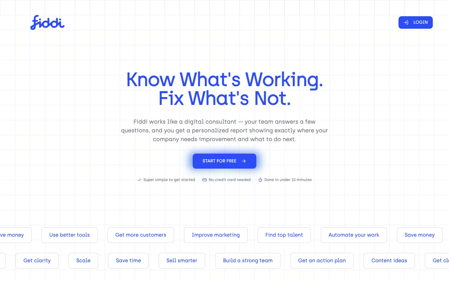 Screenshot of the Fiddi homepage