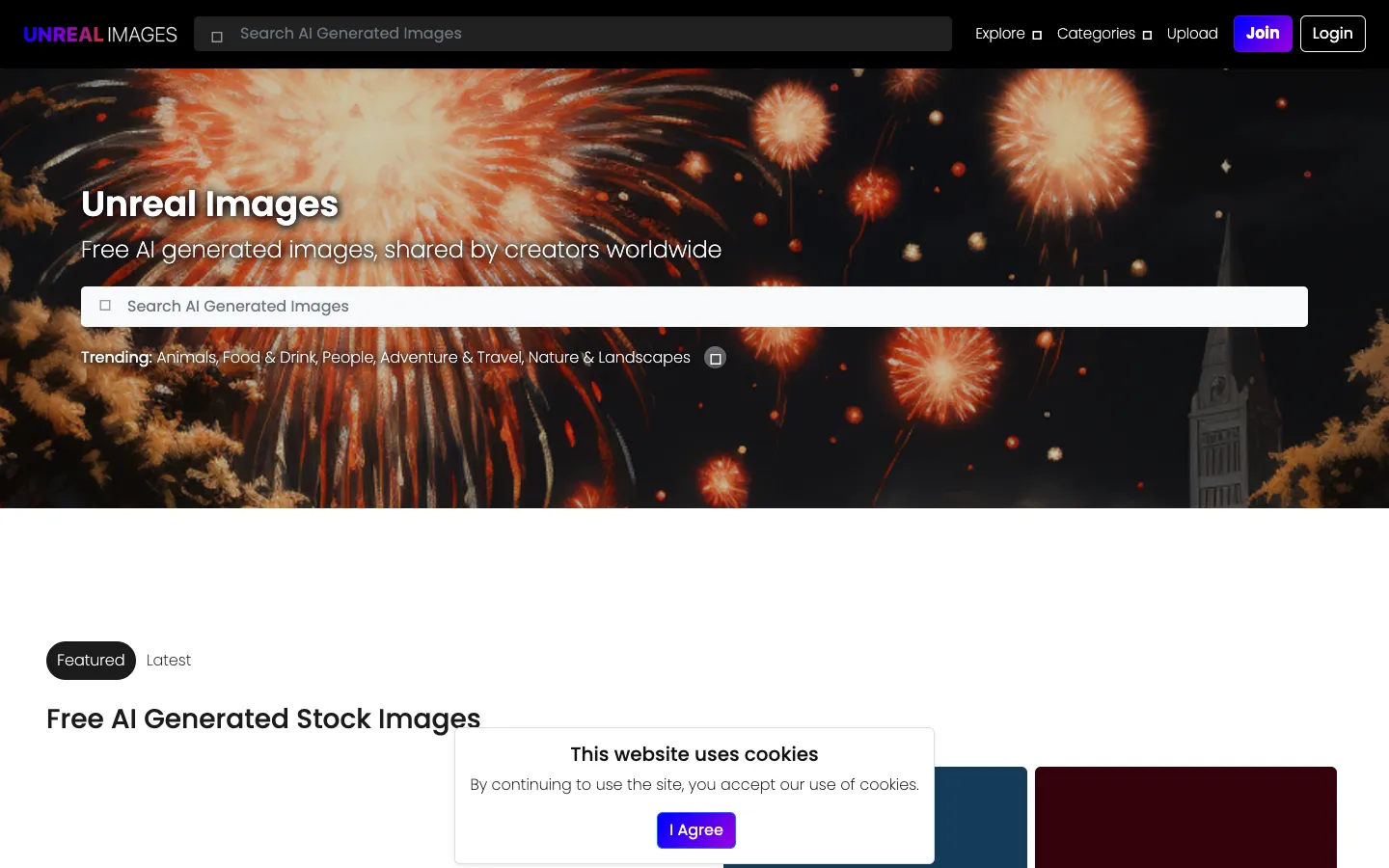 Screenshot of the Unreal Images homepage