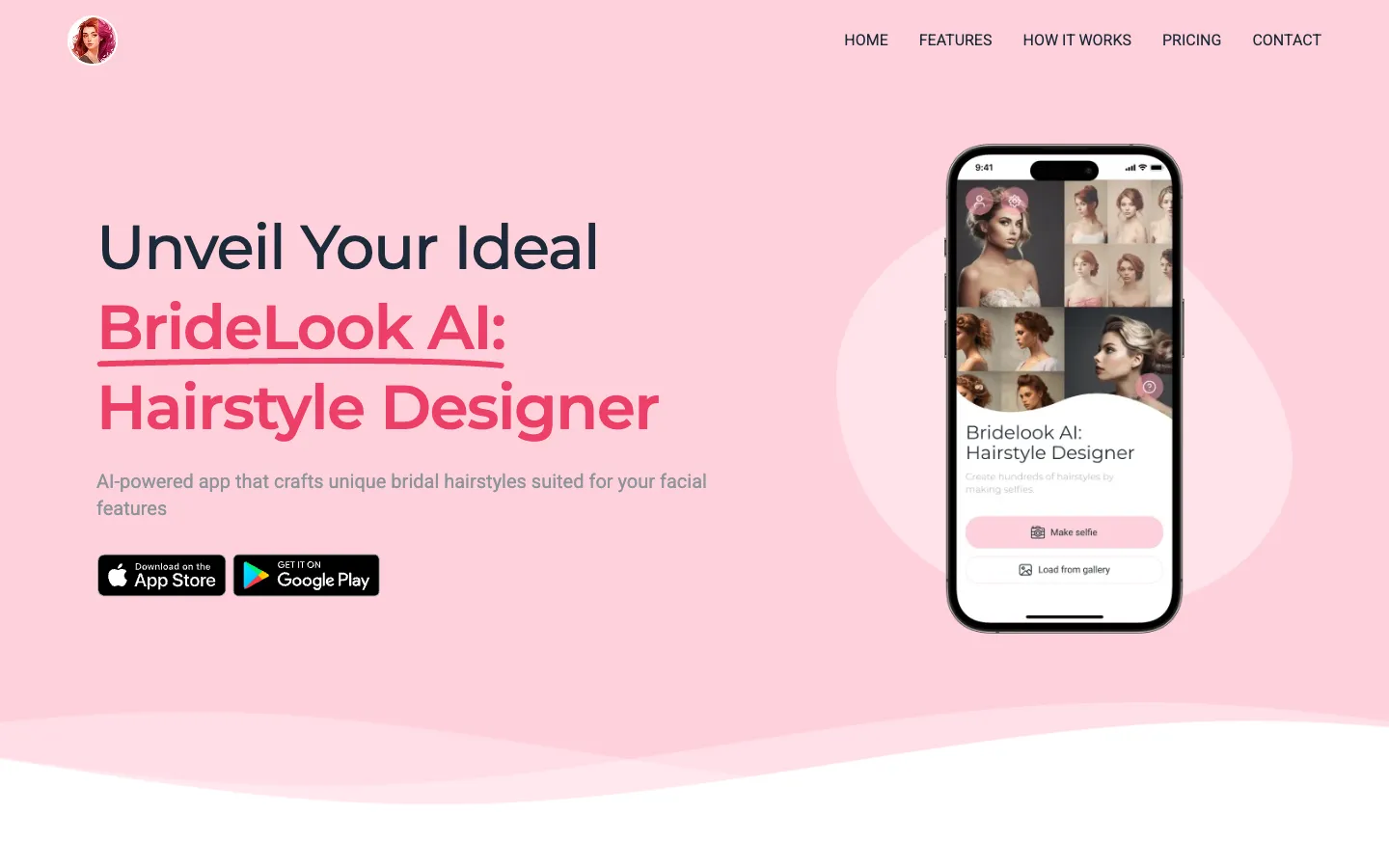 Screenshot of the BrideLook AI: Hairstyle Designer homepage