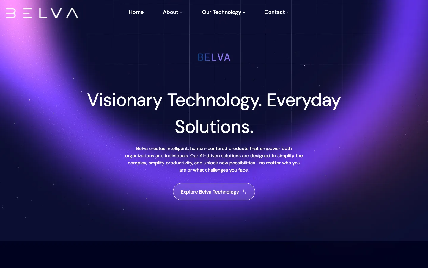 Screenshot of the Belva homepage