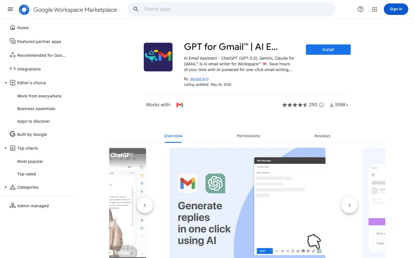 Screenshot of the Gmail™ GPT homepage