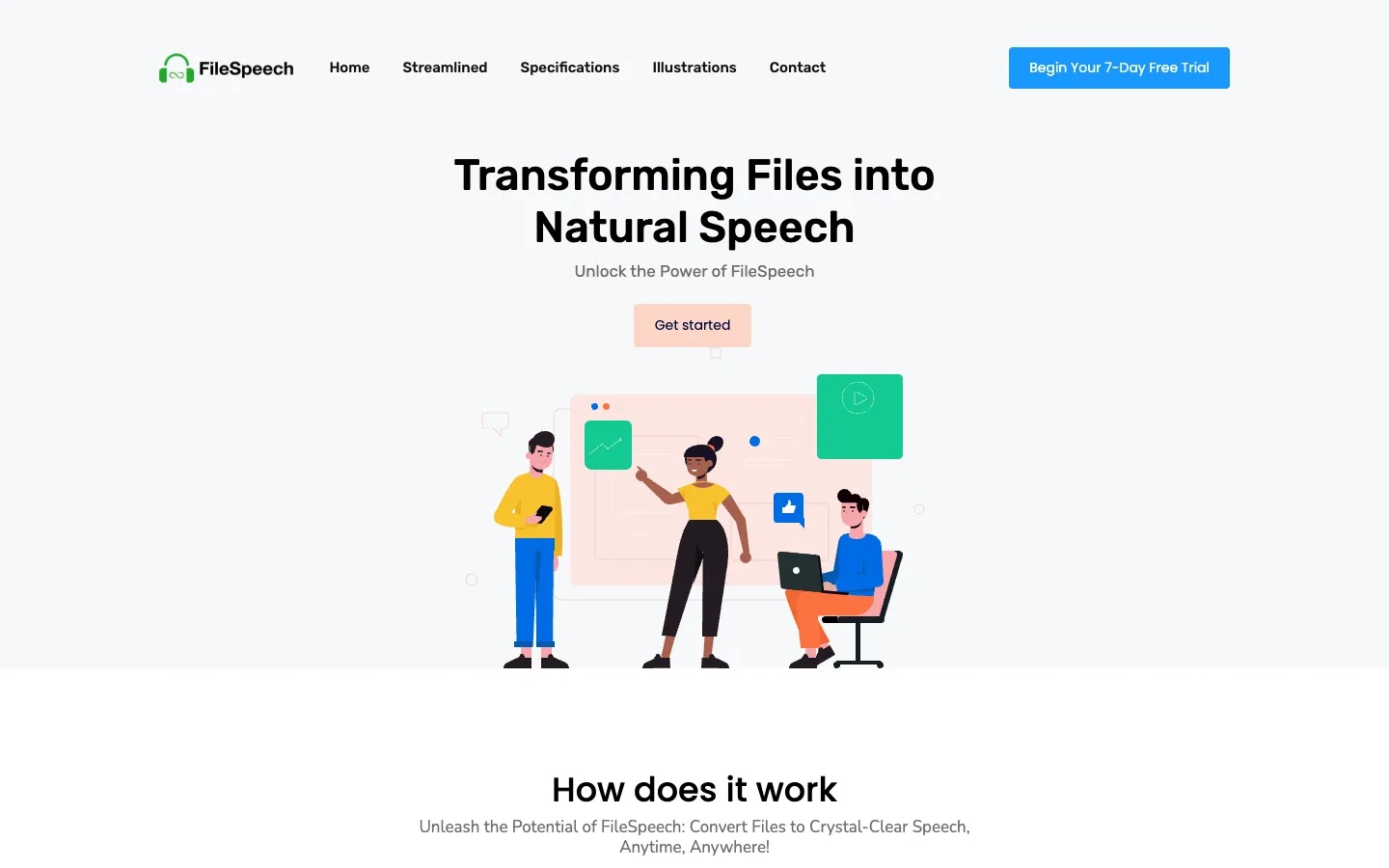 Screenshot of the FileSpeech homepage