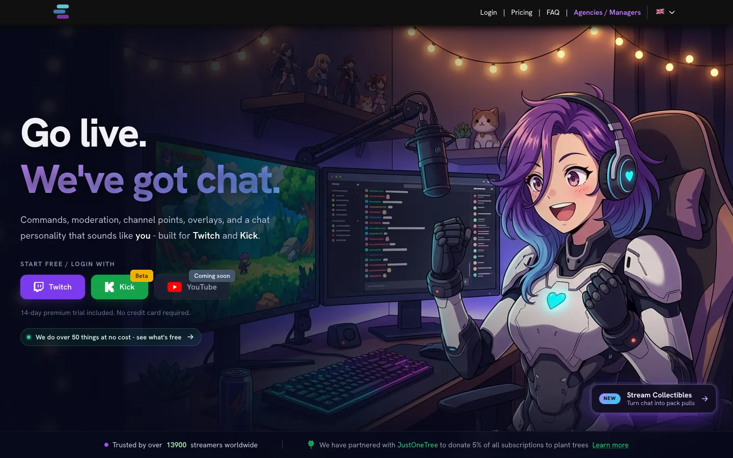 Screenshot of the Stream Chat A.I. homepage