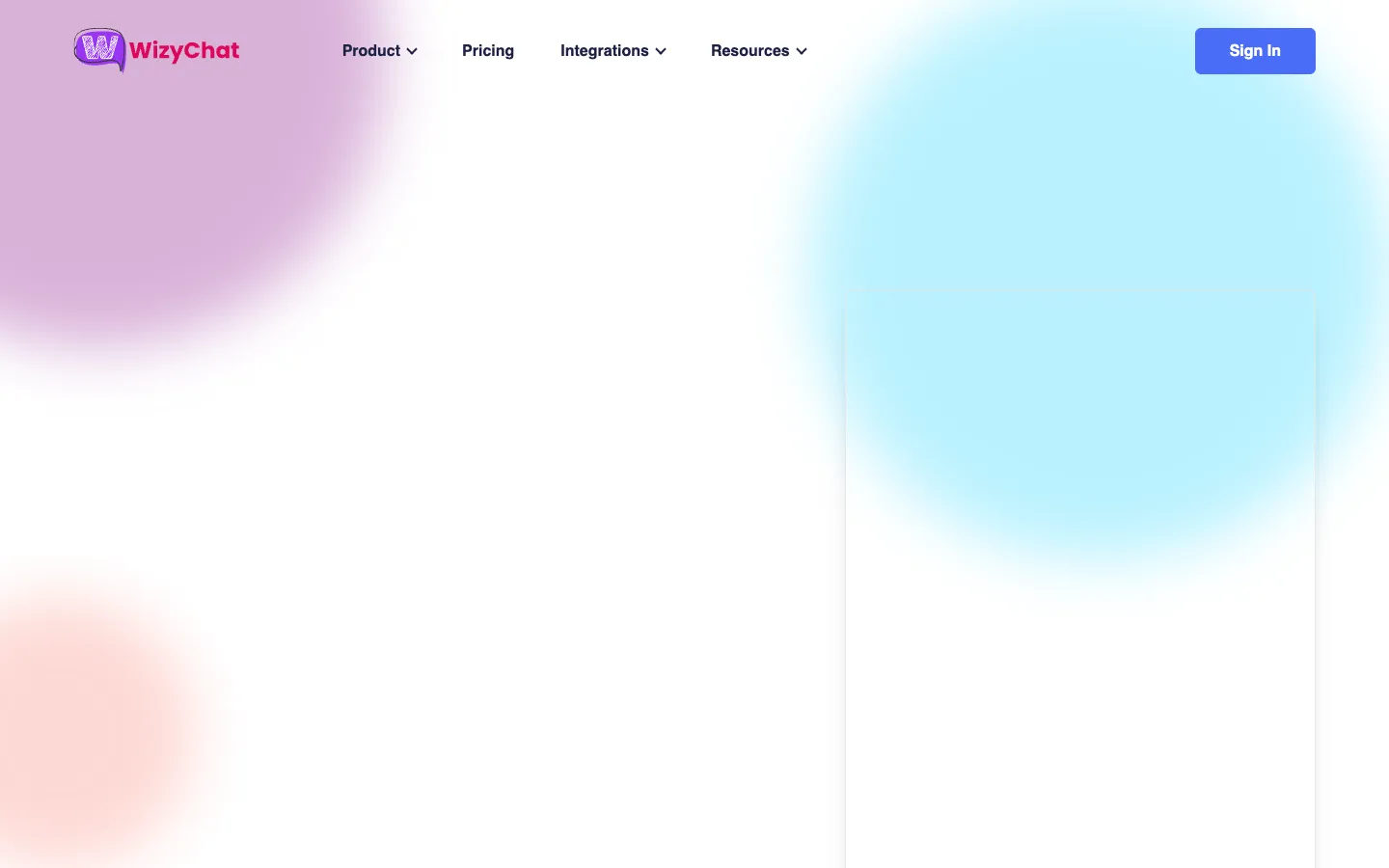 Screenshot of the WizyChat homepage