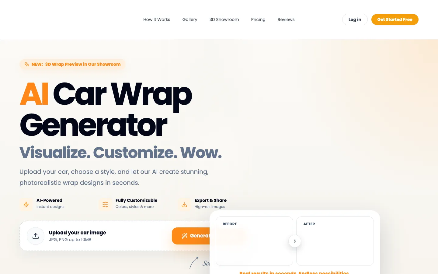 Screenshot of the Car Concepts AI (BETA) homepage