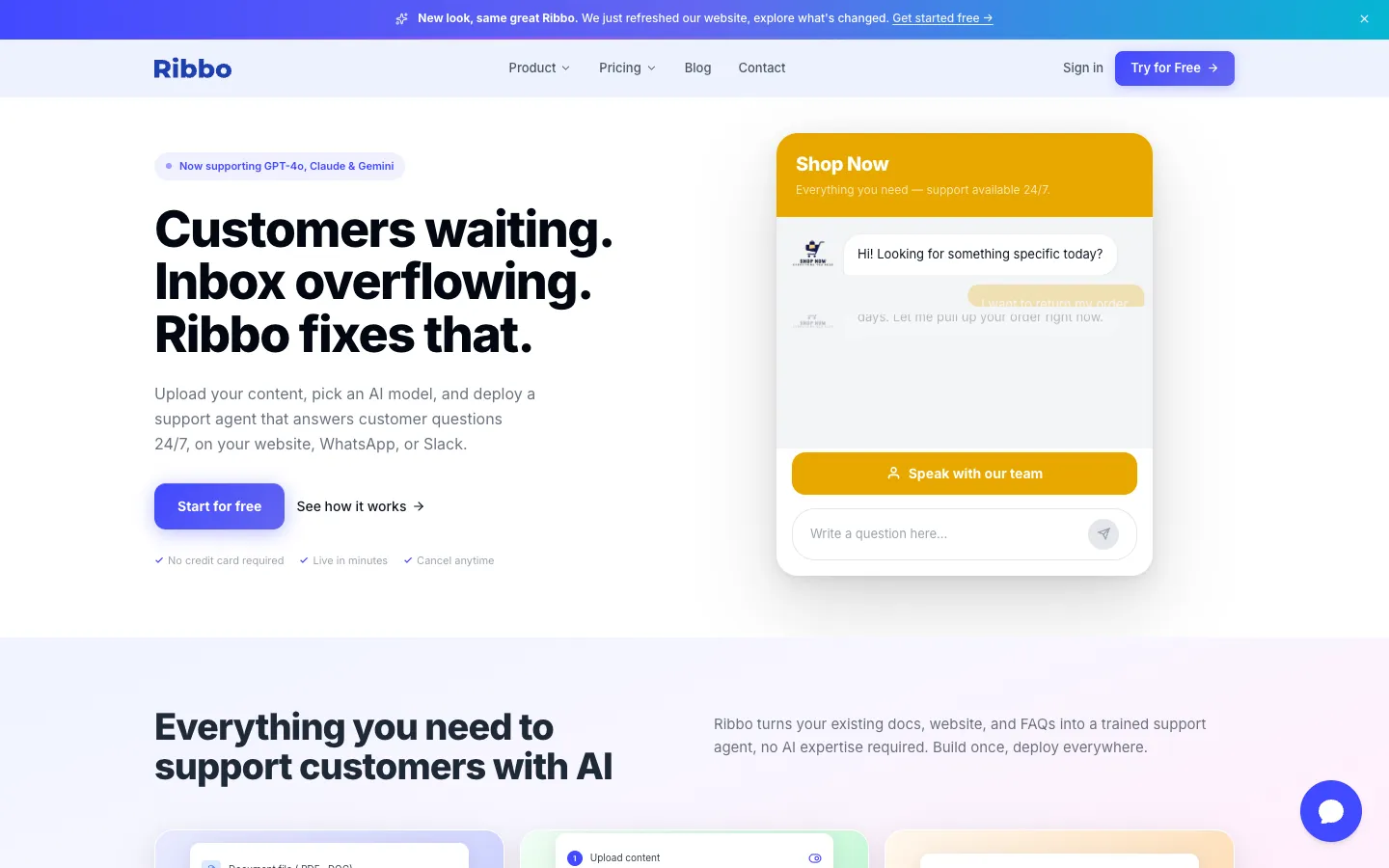 Screenshot of the Ribbo AI homepage