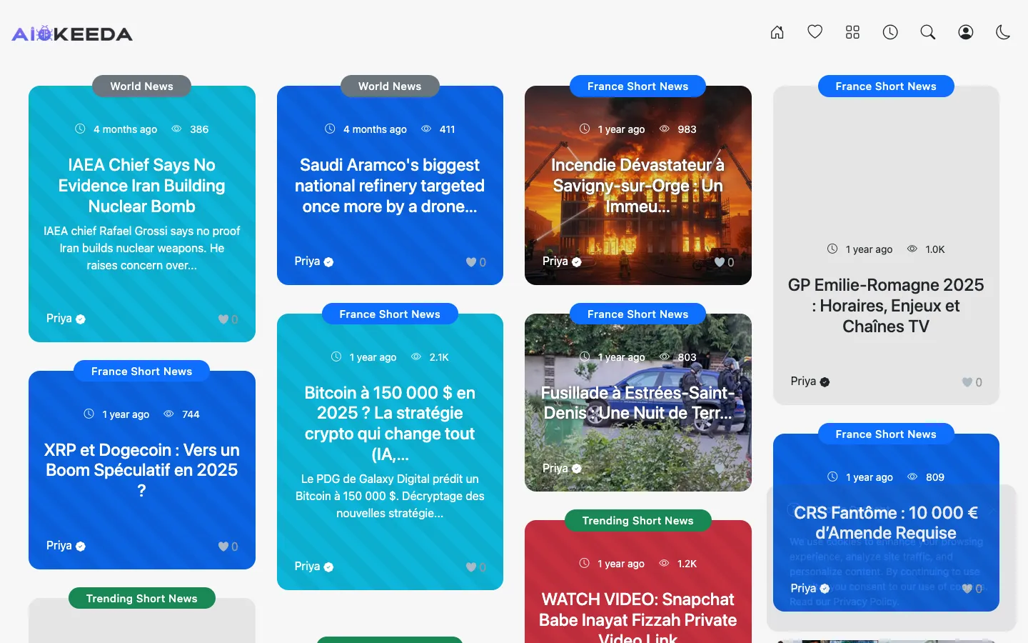 Screenshot of the Ai Keeda homepage