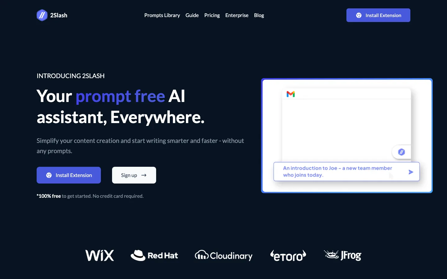 Screenshot of the 2Slash homepage