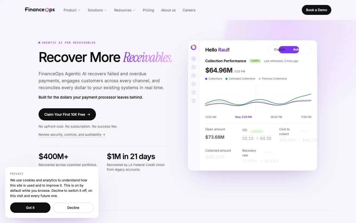Screenshot of the FinanceOps homepage
