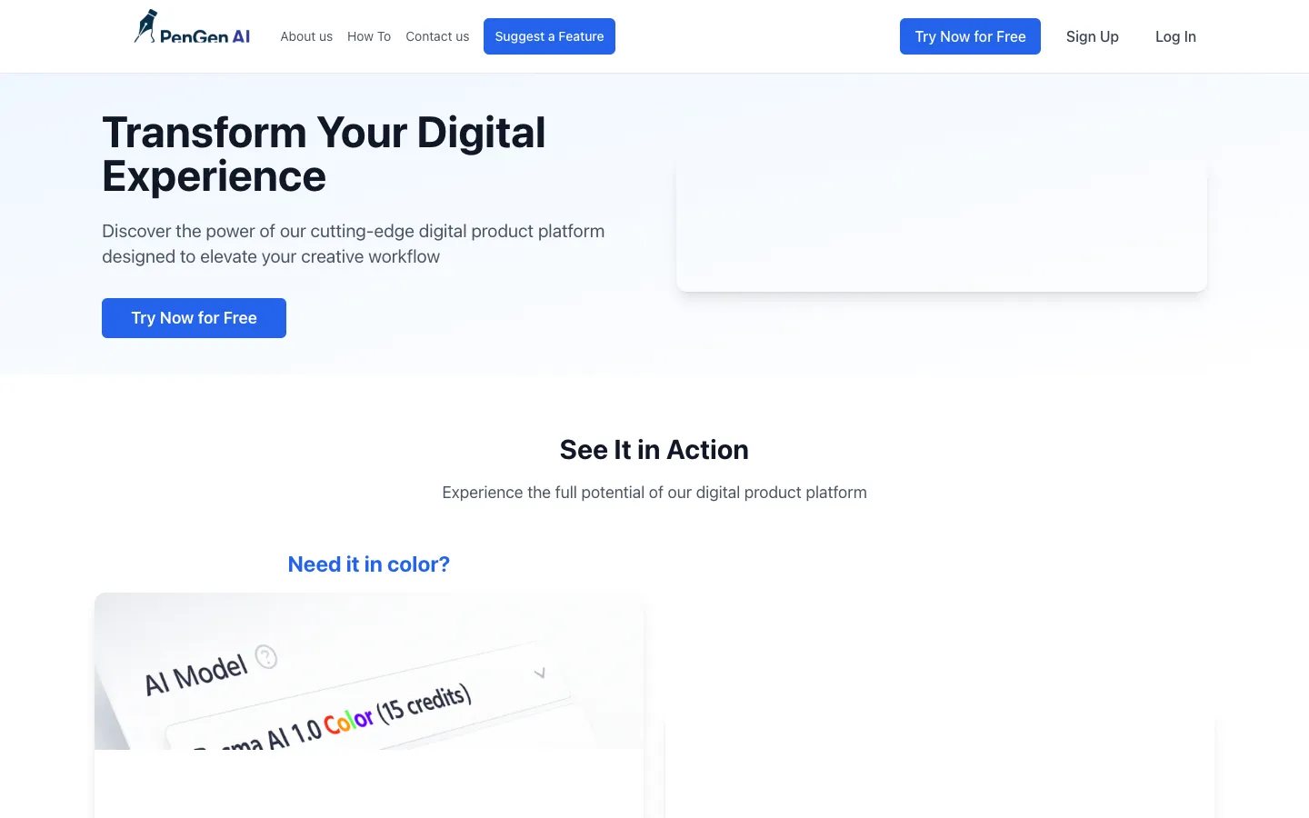 Screenshot of the GenPen AI homepage