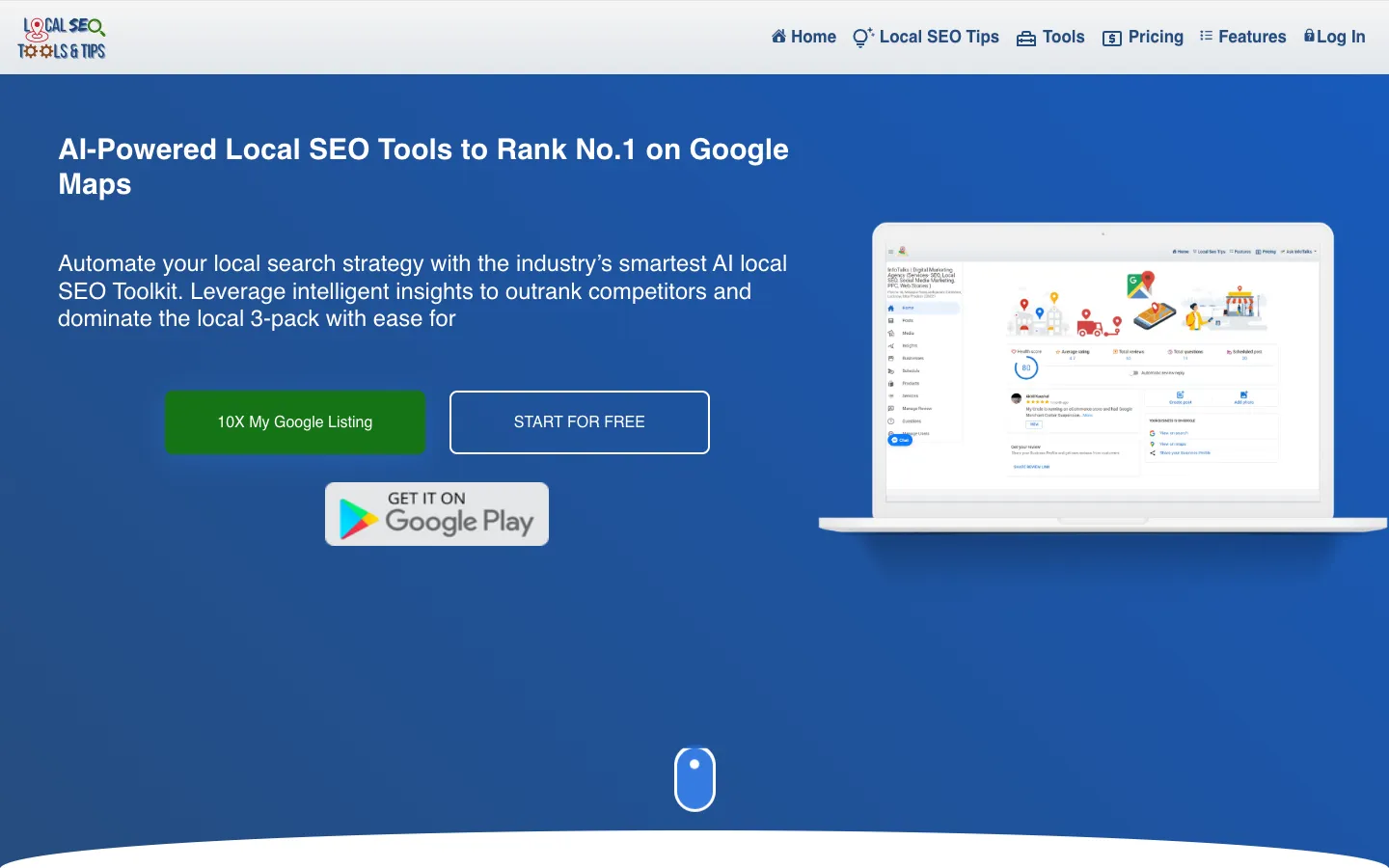 Screenshot of the Business Profile Manager homepage