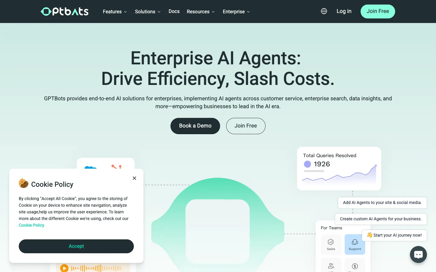 Screenshot of the GPTBots.AI homepage