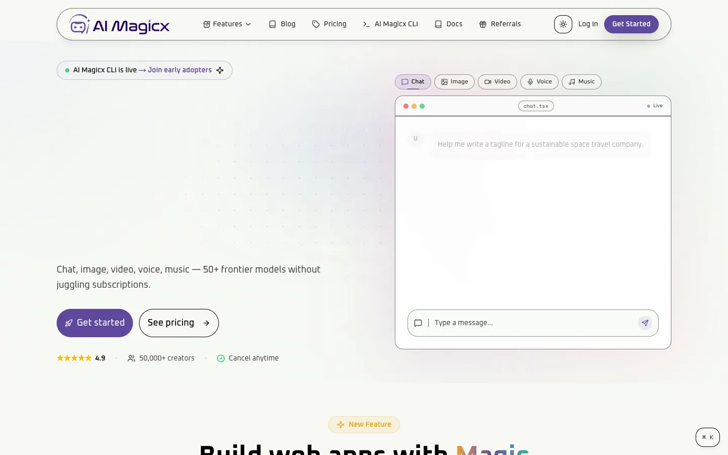 Screenshot of the AI Magicx homepage