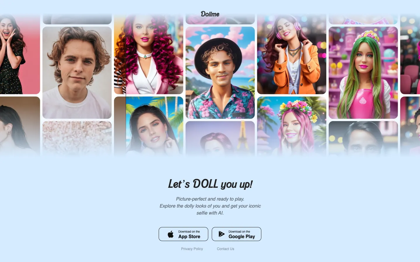 Screenshot of the DollMe homepage