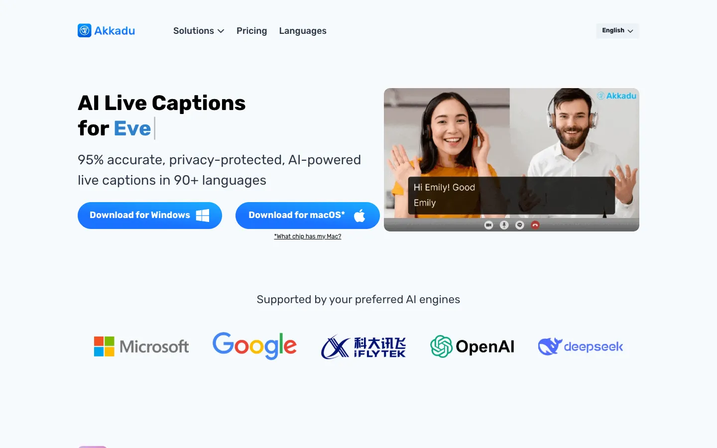 Screenshot of the Akkadu AI Subtitles homepage