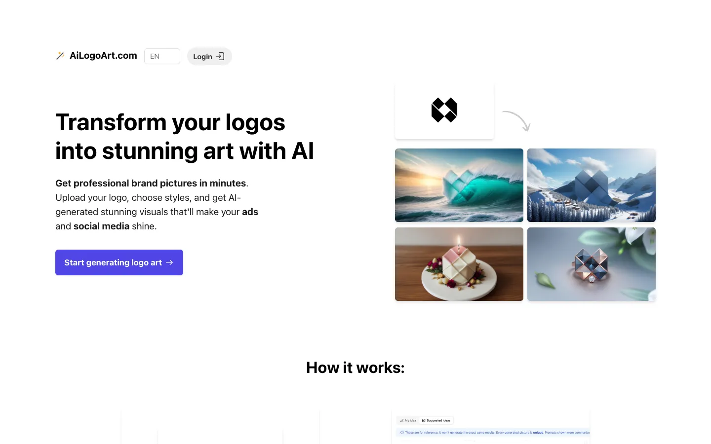 Screenshot of the AI Logo Art homepage