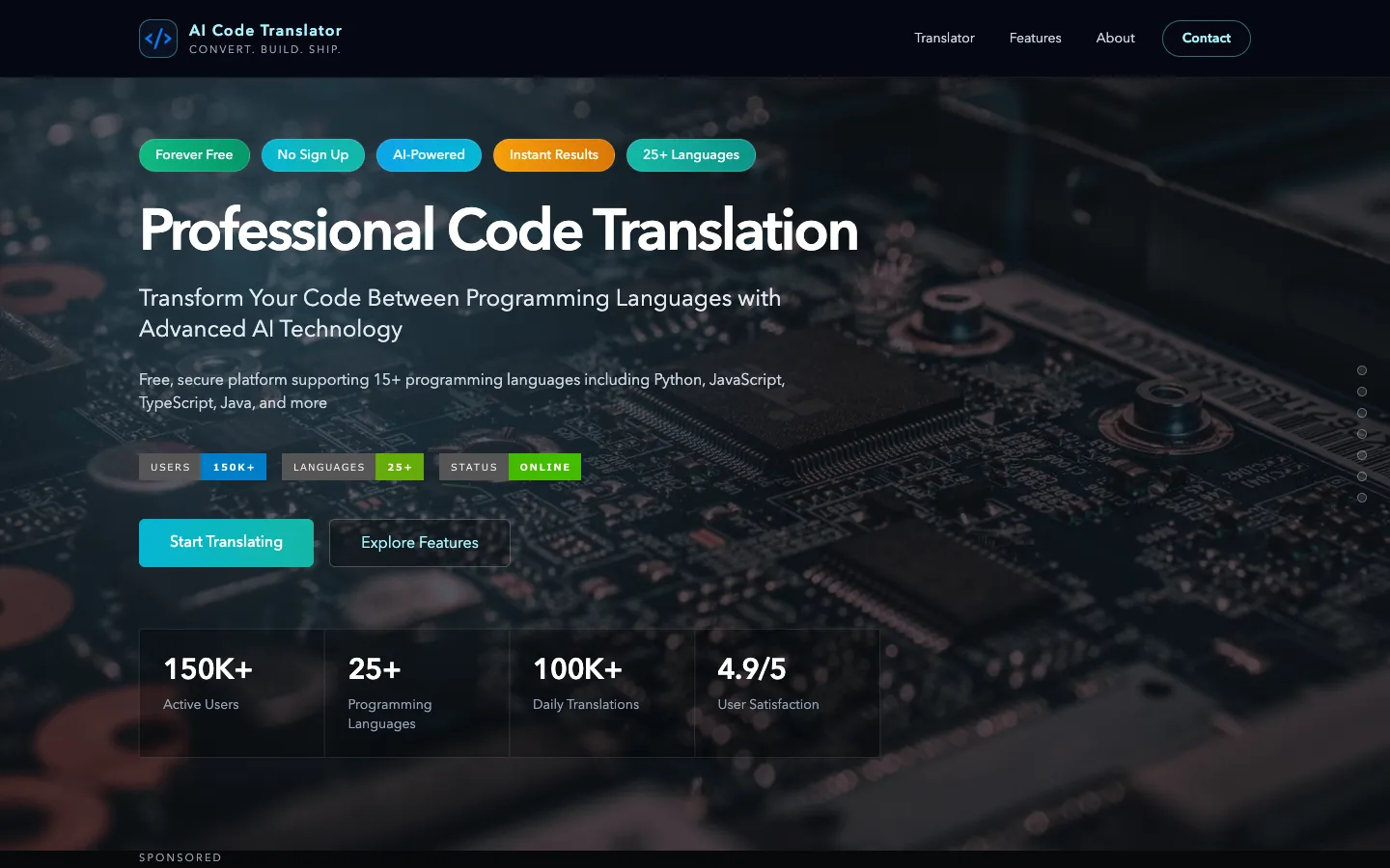 Screenshot of the AI Code Translator homepage