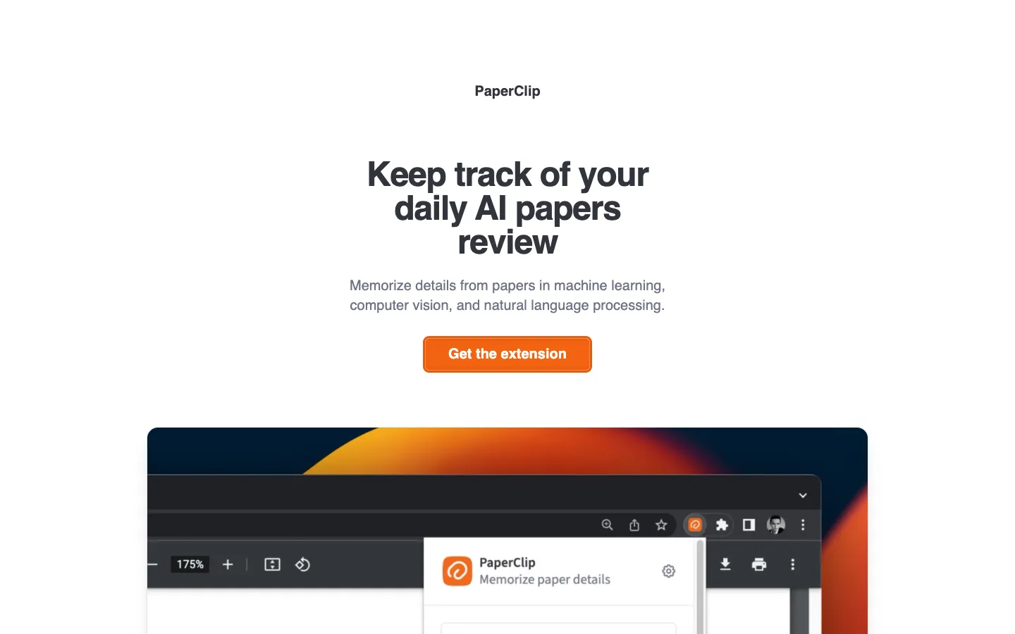 Screenshot of the PaperClip homepage