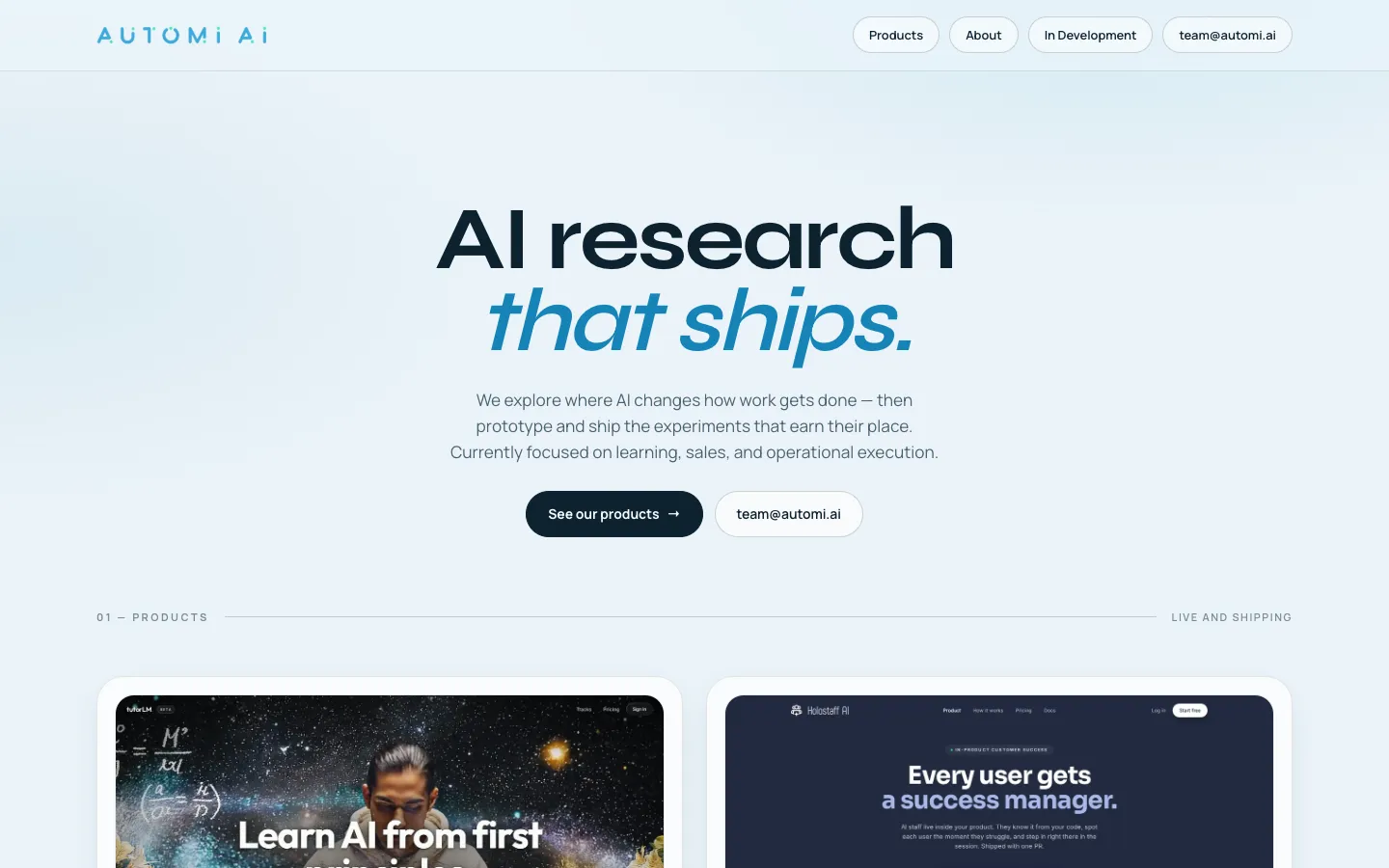 Screenshot of the Automi AI homepage