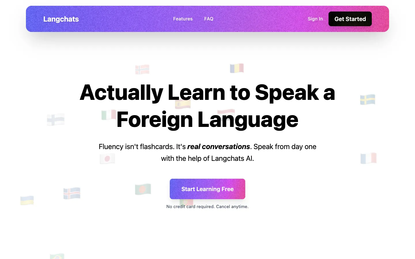 Screenshot of the Langchats homepage