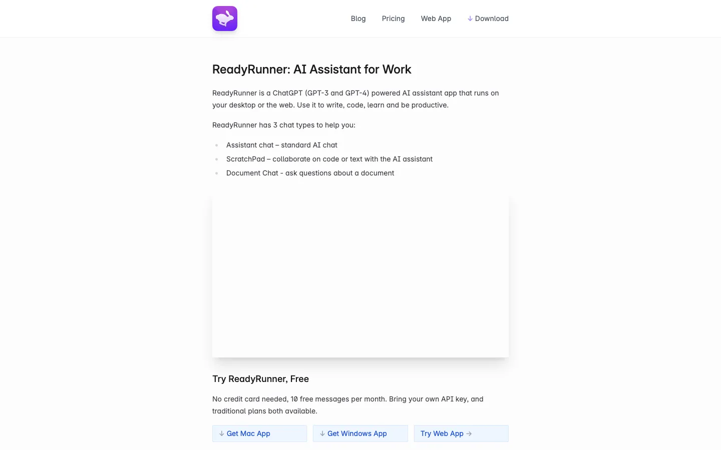Screenshot of the ReadyRunner homepage