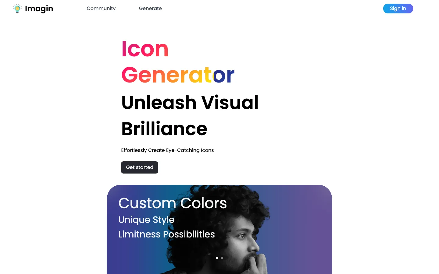 Screenshot of the Imagin homepage