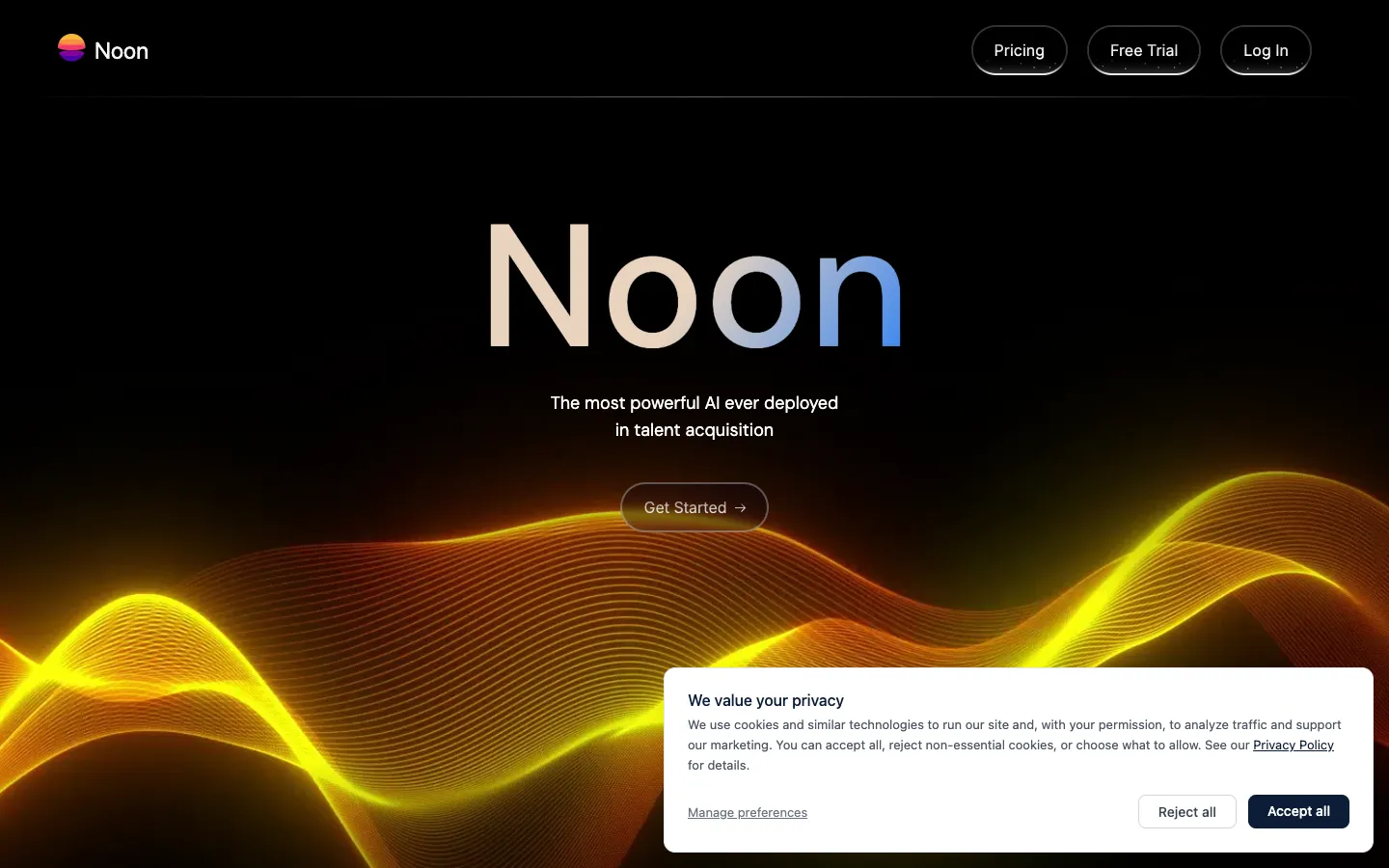 Screenshot of the Noon AI homepage