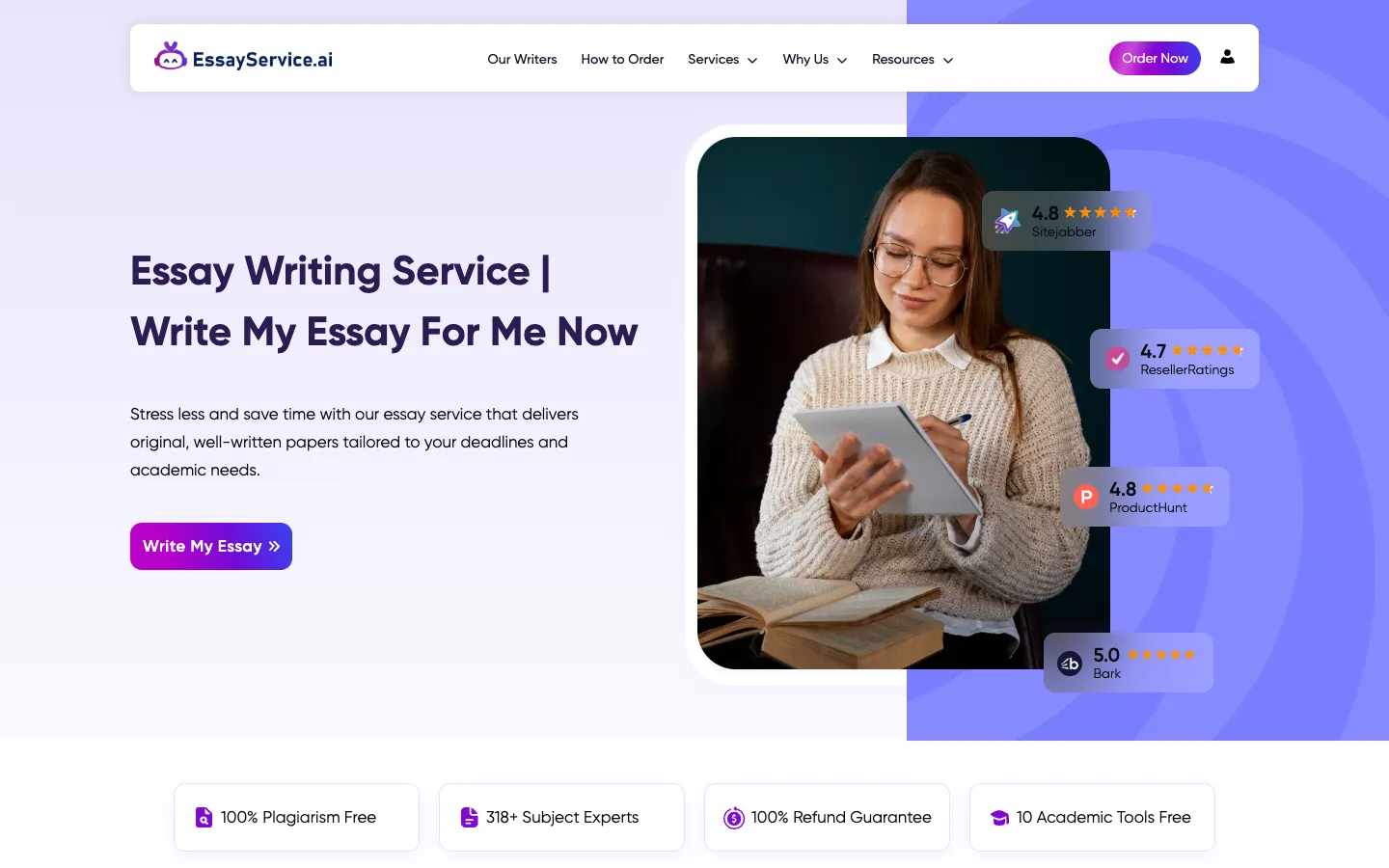 Screenshot of the EssayService.ai homepage